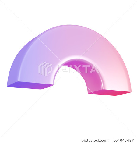 3d Geometric shape metal semidonut. Realistic glossy pink and lilac gradient luxury template decorative design illustration. Minimalist bright semi donut mockup isolated with clipping path 3d Geometric shape metal semidonut. Realistic glossy pink and lilac gradient luxury template decorative design illustration. Minimalist bright semi donut mockup isolated with clipping path 104043487