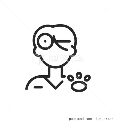 Male Veterinarian Icon. Pet Clinic Expert. Vector Outline Editable Sign f a Vet Doc Representing Pet Health Care Professional, Animal Specialist. Male Veterinarian Icon. Pet Clinic Expert. Vector Outline Editable Sign f a Vet Doc Representing Pet Health Care Professional, Animal Specialist. 104043488
