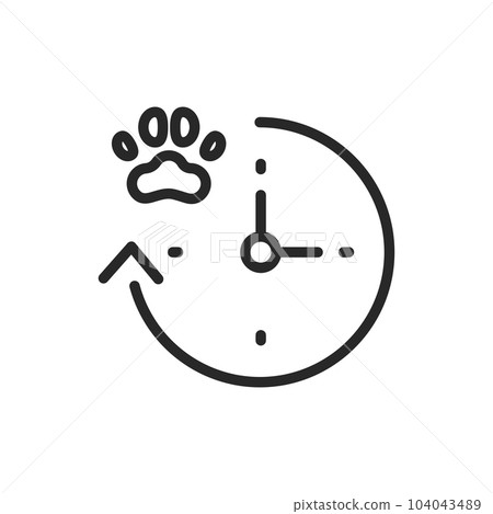 Veterinary Clinic Business Hours Icon. Vector Outline Editable Sign of Paw Symbol on Clock, Ideal for Vet Clinics, Websites, Scheduling Appointments Veterinary Clinic Business Hours Icon. Vector Outline Editable Sign of Paw Symbol on Clock, Ideal for Vet Clinics, Websites, Scheduling Appointments 104043489