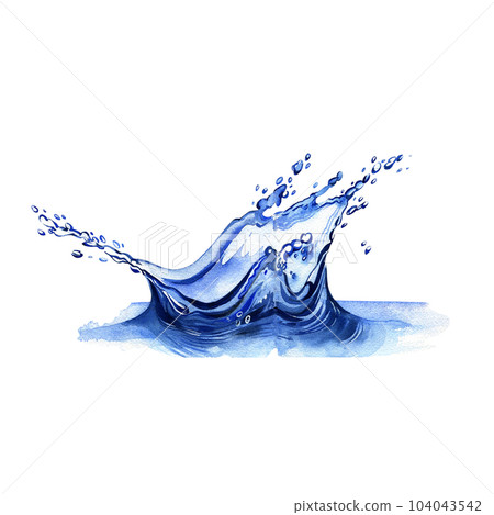 Water funnel with water splash, drops isolated on white background. Watercolor handrawing illustration. Art for design 104043542