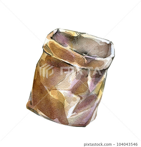 Realistic textured paper bag isolated on white background. Watercolor hand drawing detailed illustration. Art for design Realistic textured paper bag isolated on white background. Watercolor hand drawing detailed illustration. Art for design 104043546