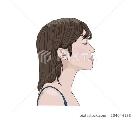 一個女人閉上眼睛的側面圖 一個女人閉上眼睛的側面圖 104044128