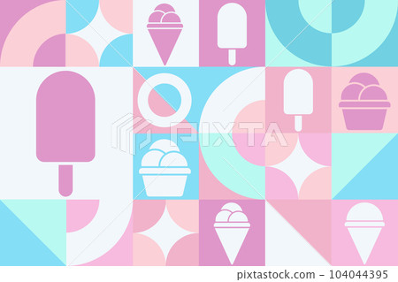 July is National Ice Cream Month. Seamless geometric pattern. Template for background, banner, card July is National Ice Cream Month. Seamless geometric pattern. Template for background, banner, card 104044395