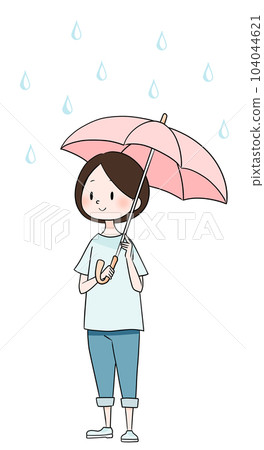 下雨了微笑撐傘插畫 104044621