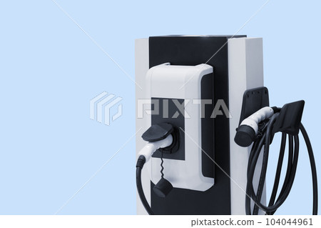 EV Car charger station dock isolated on blue background 104044961