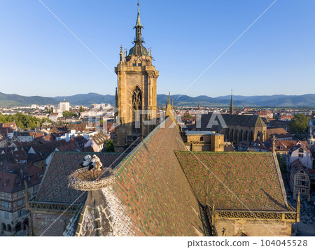 Aerial Drone Shot of St Martin's Church - Eglise Saint-Martin, church in Colmar, in Haut-Rhin, Alsace, France Aerial Drone Shot of St Martin's Church - Eglise Saint-Martin, church in Colmar, in Haut-Rhin, Alsace, France 104045528