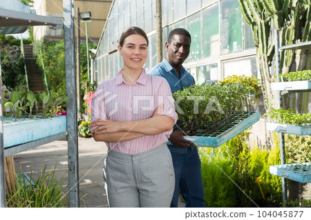 Female owner of greenhouse Female owner of greenhouse 104045877