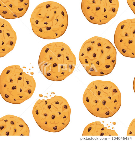 Pattern with cookies with chocolate chips on a white background 104046484