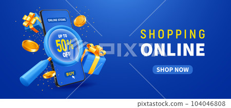 Shopping Online With Discount Conceptual Banner 104046808