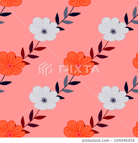 Simple stylized flower seamless pattern. Decorative naive botanical backdrop. Simple stylized flower seamless pattern. Decorative naive botanical backdrop. 104046856