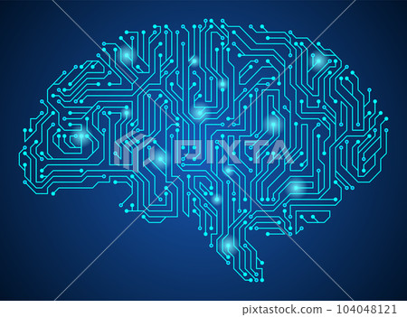 Brain with circuit board texture. Digital concept. Circuit board computer style brain. Stylized mind technology. Artificial intelligence in Brain shape Brain with circuit board texture. Digital concept. Circuit board computer style brain. Stylized mind technology. Artificial intelligence in Brain shape 104048121