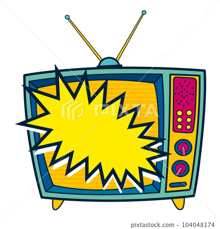 Comic retro tv icon in pop art retro comic style. Cartoon vintage 70s, 80s television. Vector illustration 104048174