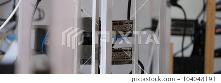 Server farm in indoor data center closeup 104048191