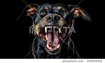 portrait of an aggressive large attacking dog, made with Generative AI 104048482