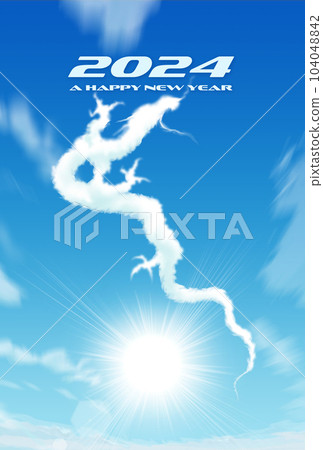 龍年新年賀卡素材龍年浮雲藍天 104048842