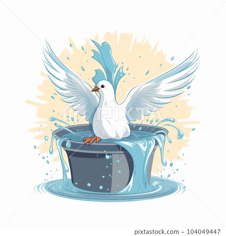 Cartoon baptismal water and dove, symbolizing the Holy Spirit in Christian baptism Cartoon baptismal water and dove, symbolizing the Holy Spirit in Christian baptism 104049447