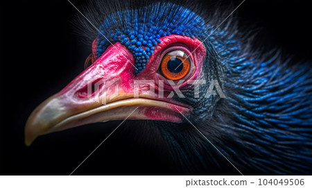 Portrait of a large forest bird with a large beak and a red-blue Cassowary head 104049506