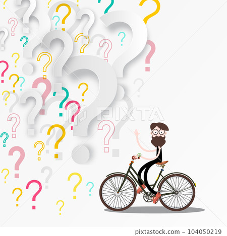 Man on bicycle with question marks on background - vector Man on bicycle with question marks on background - vector 104050219