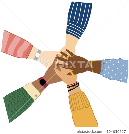 A set of hands on top of each other. 104050327