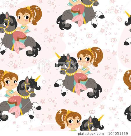 Seamless pattern with mermaid on a seahorse vector 104051539
