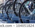 Bicycle storage area with parked bicycles 104051824