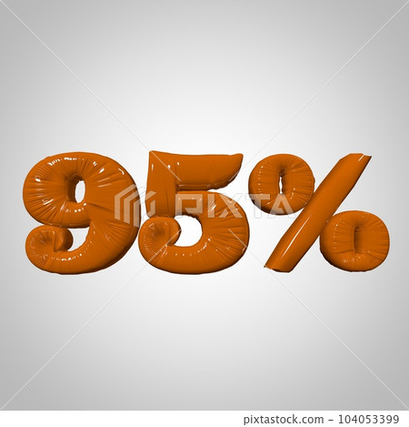 Inflated plastic square illustration of volumetric glossy deformed 3D render of orange 95 percent sign symbol on white gradient background. Balloon metallic. Beautiful volumetric percent sign symbol Inflated plastic square illustration of volumetric glossy deformed 3D render of orange 95 percent sign symbol on white gradient background. Balloon metallic. Beautiful volumetric percent sign symbol 104053399