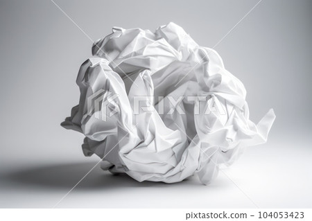 Recycling symbol from white paper isolated on white. Paper recycling arrows, reuse, 104053423