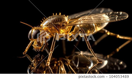 jewelry made of gold and stones.mosquito close-up on a black background 104053489