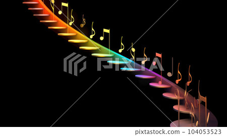 abstract background steps staircase going up with musical signs hovering in the air.  104053523