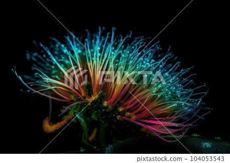 neon glowing microorganisms in colors on a black background.  104053543