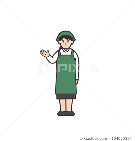 Full-body illustration of a female supermarket clerk to guide 104053554