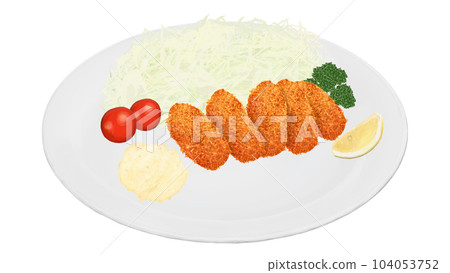 A realistic illustration of fried oysters served on a plate A realistic illustration of fried oysters served on a plate 104053752