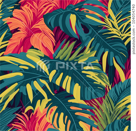 Modern exotic floral jungle pattern. Collage contemporary seamless pattern. Hand drawn cartoon style pattern. Modern exotic floral jungle pattern. Collage contemporary seamless pattern. Hand drawn cartoon style pattern. 104054740