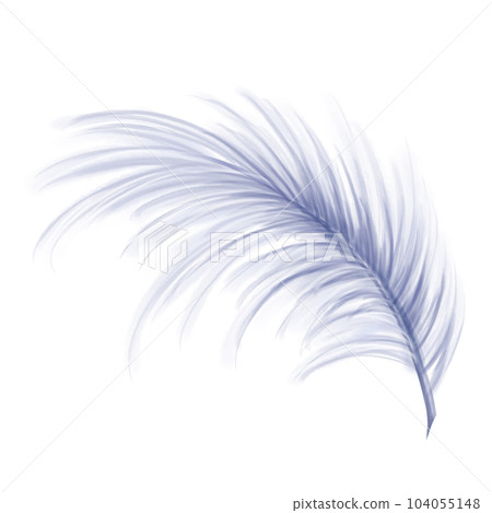 Elegant fluffy bluish feather of a swan, goose. Decorative element for theatrical costumes, carnival outfits, hats, bouquets of flowers and souvenirs. Digital illustration on a white background 104055148