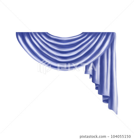 Blue horizontal draperies for decorations window or door openings, lambrequins made of satin fabric. They fall in elegant folds on the main curtains. Digital illustration on a white background. Blue horizontal draperies for decorations window or door openings, lambrequins made of satin fabric. They fall in elegant folds on the main curtains. Digital illustration on a white background. 104055150