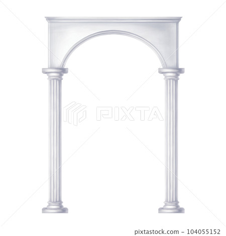 Classic antique white marble column in Roman and Renaissance style. Digital illustration on white background. Antique scenery, part of the amphitheater, archaeological sculptures, theatrical scenery. Classic antique white marble column in Roman and Renaissance style. Digital illustration on white background. Antique scenery, part of the amphitheater, archaeological sculptures, theatrical scenery. 104055152