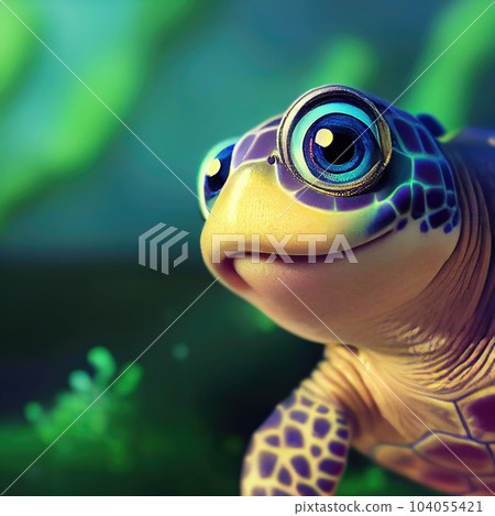 Cute and adorable tiny sea turtle with a big eyes - Stock Illustration  [104055421] - PIXTA