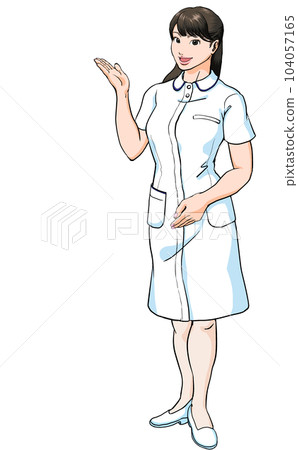 A young woman who is a nurse who guides you with a smile_Whole body oblique sideways A young woman who is a nurse who guides you with a smile_Whole body oblique sideways 104057165