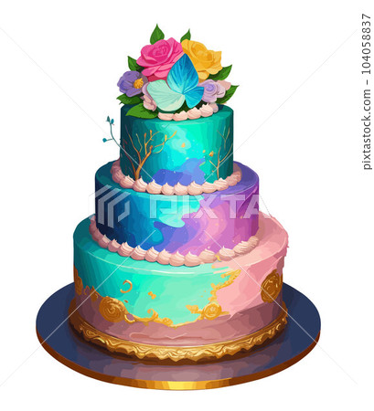 A colorful cake on a table. isolated in white background 104058837