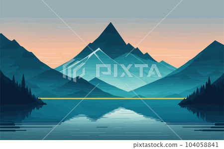 vector background image that evokes a sense of serenity and balance through minimalistic depictions of natural elements like a solitary mountain peak surrounded by calm water, symbolizing strength vector background image that evokes a sense of serenity and balance through minimalistic depictions of natural elements like a solitary mountain peak surrounded by calm water, symbolizing strength 104058841