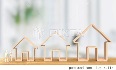 The wood home icon multi size on wood table for property or building business 3d rendering The wood home icon multi size on wood table for property or building business 3d rendering 104059112