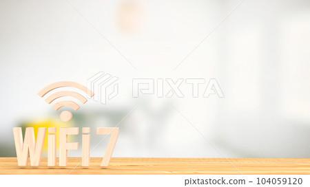 The wood wifi 7 on table for technology concept 3d rendering 104059120