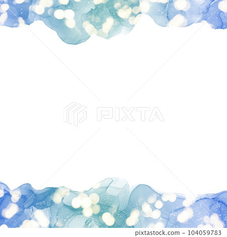 Square background template with alcohol ink art and bokeh lights) blue and green gradient waves up and down 104059783