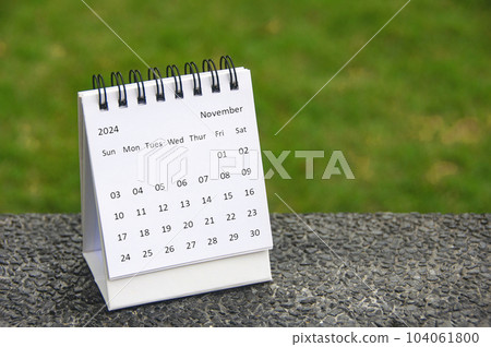November 2024 table calendar with customizable space for text. Calendar concept and copy space. November 2024 table calendar with customizable space for text. Calendar concept and copy space. 104061800