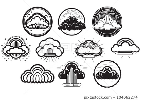 Hand Drawn vintage cloud logo in flat style Hand Drawn vintage cloud logo in flat style 104062274