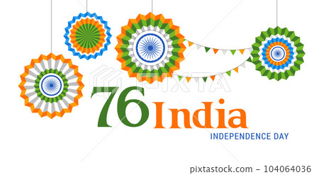 India Independence day, banner, poster and greeting card. 76 Year Anniversary Independence Day Logo 104064036