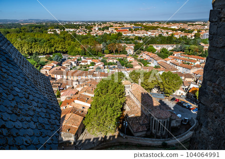 Spectacular Ancient Fortress Of Medieval City Carcassonne In Occitania, France Spectacular Ancient Fortress Of Medieval City Carcassonne In Occitania, France 104064991