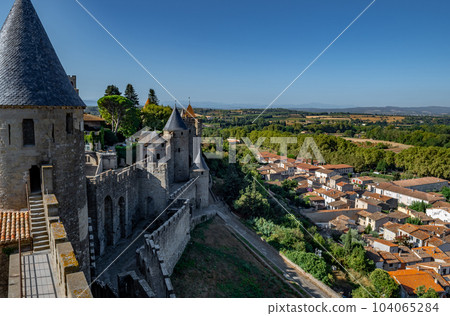 Spectacular Ancient Fortress Of Medieval City Carcassonne In Occitania, France Spectacular Ancient Fortress Of Medieval City Carcassonne In Occitania, France 104065284
