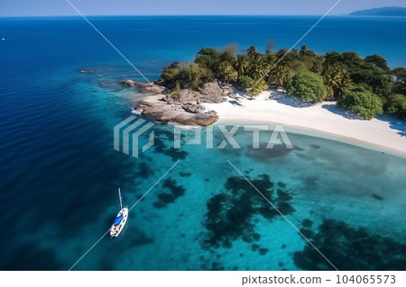 Top view of crystal clear turquoise water. Aerial view of the rippled texture of sea surface background Top view of crystal clear turquoise water. Aerial view of the rippled texture of sea surface background 104065573