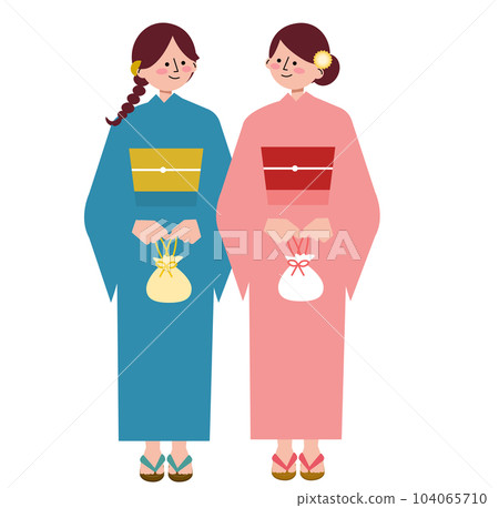 兩個女人穿著浴衣聊天的插圖 兩個女人穿著浴衣聊天的插圖 104065710